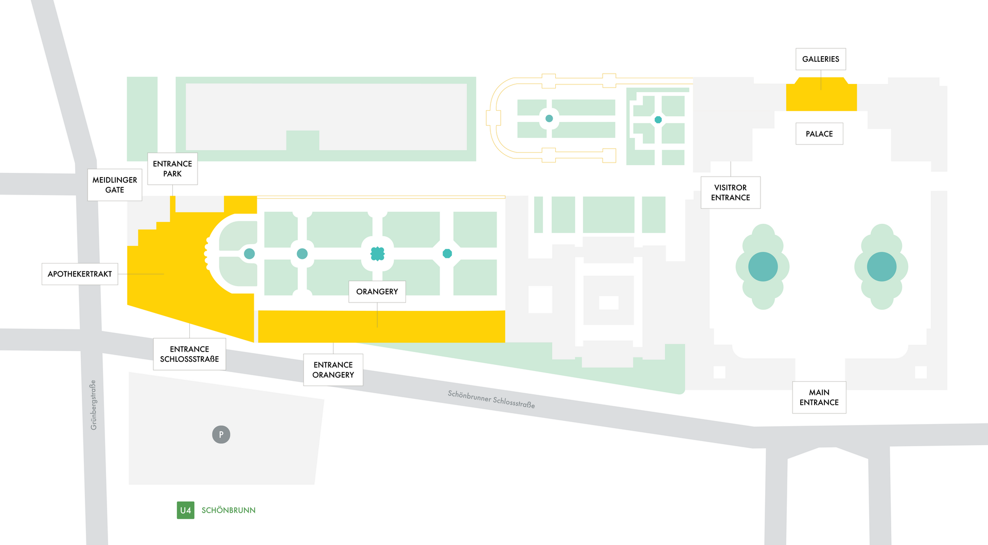 Schönbrunn Map (Anfahrtsplan) with all entrances